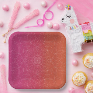Assiettes En Carton Bachelorette Ombré Pink & Orange Colorée Party