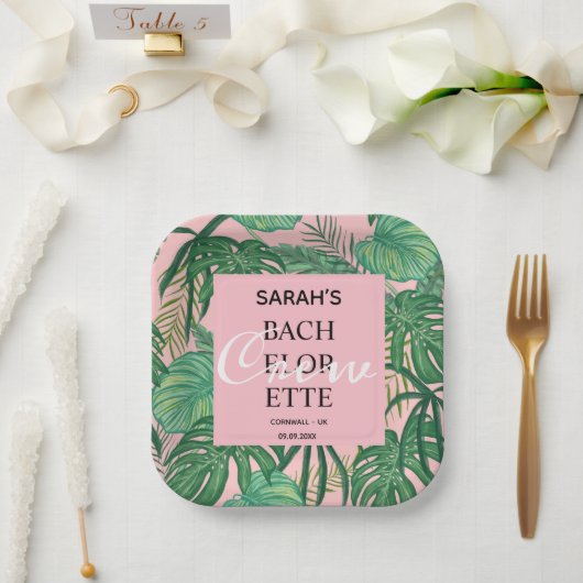 Assiettes En Carton Bachelorette Tropical Rose Palm Exotique (Mariage)
