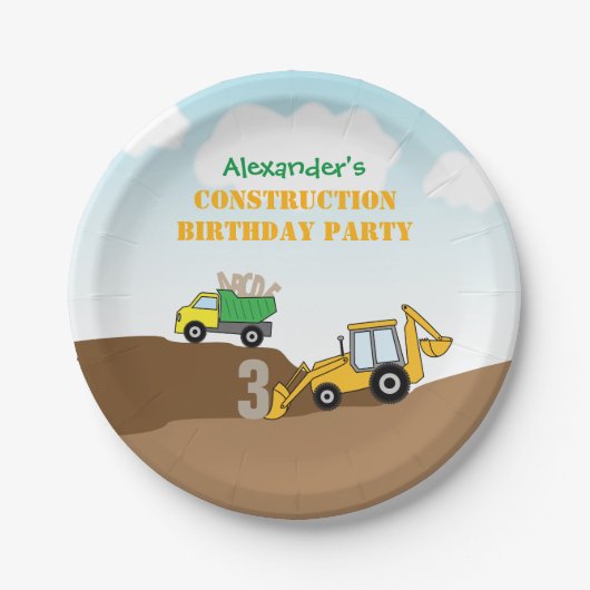 Assiettes En Carton Backhoe and Dump Truck Boy's Birthday Party (Devant)