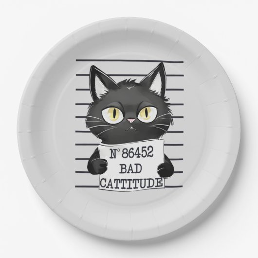 Assiettes En Carton Bad Cattitude - Mugshot de chat noir (Devant)