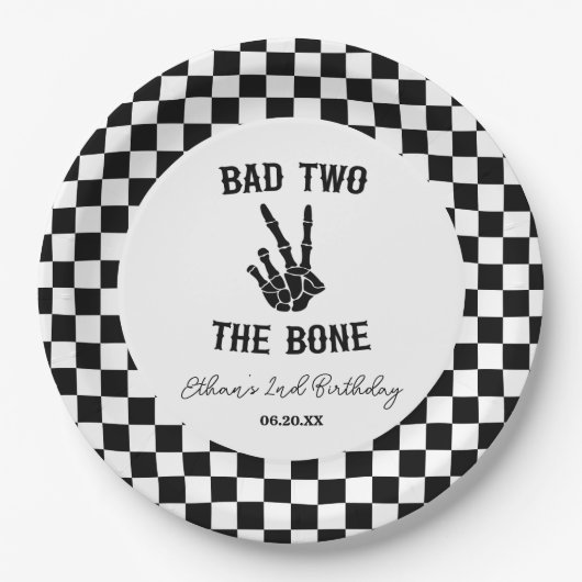 Assiettes En Carton Bad Two The Bone Skeleton 2e fête d'anniversaire (Devant)