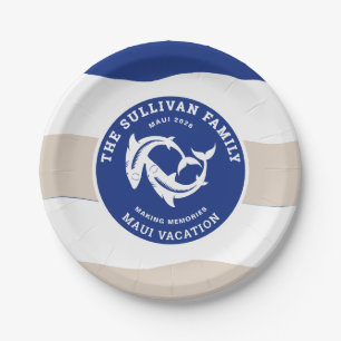 Assiettes En Carton Badge de plage de la famille de requins du Vintage