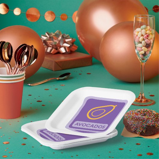 Assiettes En Carton Badge minimaliste Avocado en violet et or