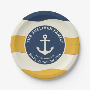 Assiettes En Carton Badge Rétro de Vacances en Famille à l'Ancre Naútq