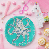 Assiettes En Carton Bague bleue Octopus Art Turquoise (Fête)