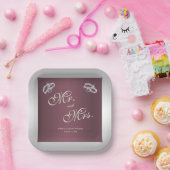 Assiettes En Carton Bagues argentées et Mariage Burgandy (Fête)