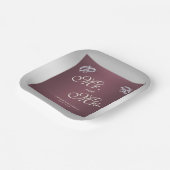 Assiettes En Carton Bagues argentées et Mariage Burgandy (Angulaire)