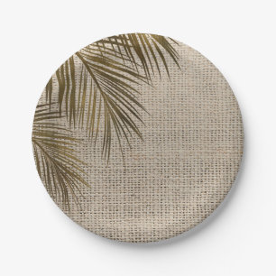 Assiettes En Carton Bahama Breeze Bronze Palme Toile de Jute Rustique
