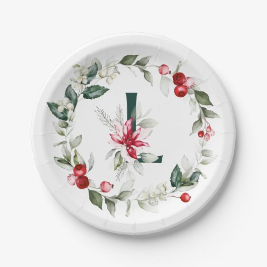 Assiettes En Carton Baies d'hiver Monogramme L Plaque en papier (Devant)