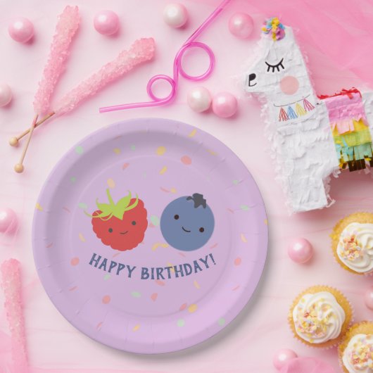 Assiettes En Carton Baies mignonnes de Kawaii de joyeux anniversaire (Fête)