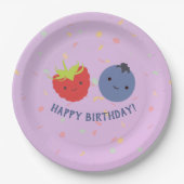 Assiettes En Carton Baies mignonnes de Kawaii de joyeux anniversaire (Devant)