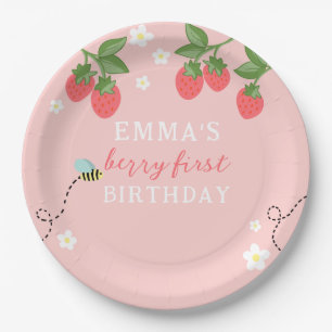 Assiettes En Carton Baies Premier Rose Fraise et Fleurs