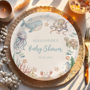 Assiettes En Carton Baignade sous-marine d'animaux de l'océan pour béb