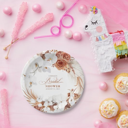 Assiettes En Carton Baigne de mariage bohème Terracotta et fleurs blan (Fête)