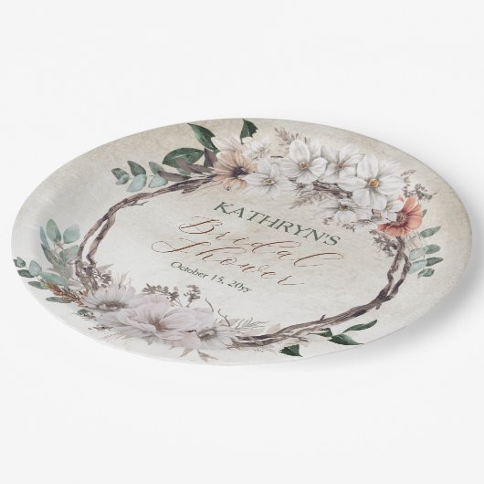 Assiettes En Carton Baigne de mariée floral Bohème atténué automne (Angle)