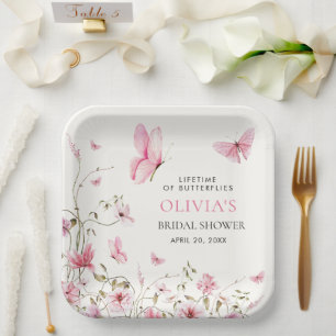 Assiettes En Carton Baigne de vie de Papillons Fleurie pour la Mariée