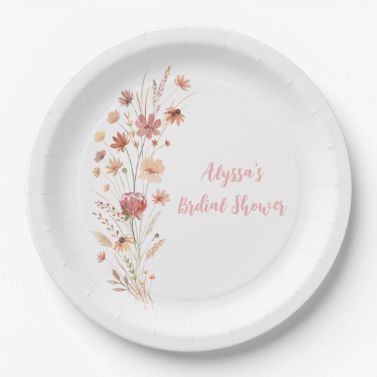Assiettes En Carton Baigneuse de Mariage Fleur de Boho Terracotte (Devant)