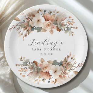 Assiettes En Carton Baigneuse Florale Boho Herbe de Pampas