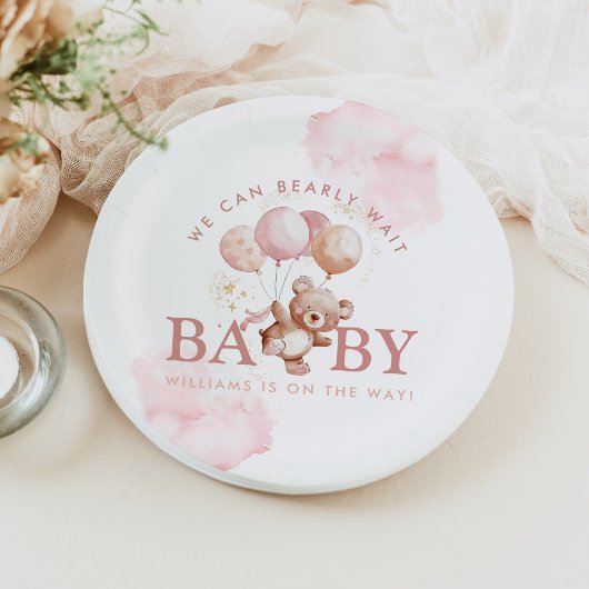 Assiettes En Carton BAILEY Pink Bearly Wait Teddy Bear Baby shower