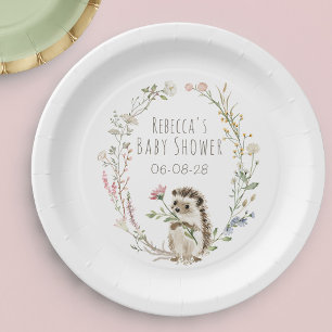 Assiettes En Carton Bain de bébé aquarelle hérisson bois rustique