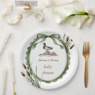 Assiettes En Carton Bain de bébé canard Vert Blanc