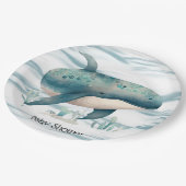 Assiettes En Carton Bain de bébé garçon baleine bleue aquarelle (Angle)