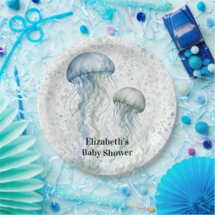 Assiettes En Carton Bain de bébé garçon Jellyfish Bleu Poussiéreux