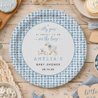 Assiettes En Carton Bain de bébé garçon Silly Goose Dusty Blue Gingham