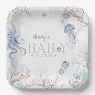 Assiettes En Carton Bain de couleur Baby Shower sur le thème de la vie