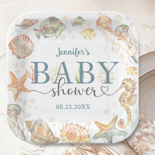 Assiettes En Carton Bain de Mer pour Bébé Fête Prénatale Mixte
