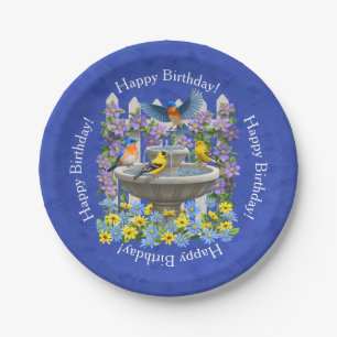 Assiettes En Carton Bain d'oiseau bleu Goldfinch Jardin Royal Bleu