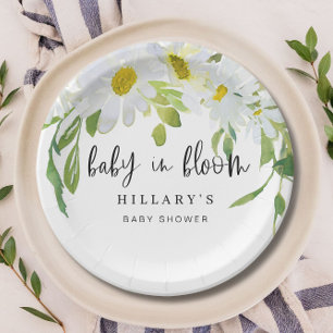 Assiettes En Carton Baise blanche   Baby shower Floral été