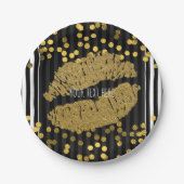 Assiettes En Carton Baiser des lèvres en or noir et blanc (Devant)