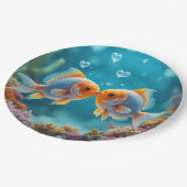 Assiettes En Carton Baiser du poisson avec des bulles cardiaques (Angle)