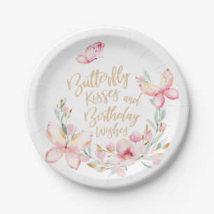 Assiettes En Carton Baisers à papillon et voeux d'anniversaire, toute