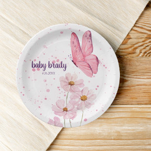 Assiettes En Carton Baisers à papillon et voeux pour bébé Baby shower