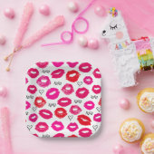 Assiettes En Carton Baisers XOXO rouge et rose (Fête)