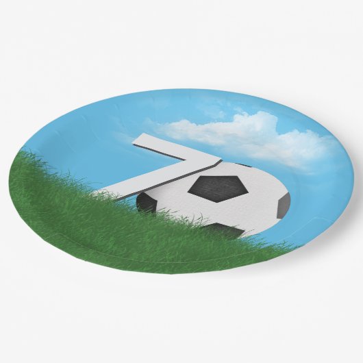 Assiettes En Carton Bal De Football 70e Anniversaire En Grass Vert (Angle)