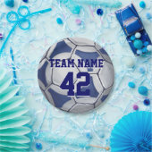 Assiettes En Carton Bal de soccer bleu et blanc Nom et numéro (Fête)