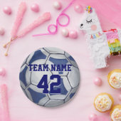 Assiettes En Carton Bal de soccer bleu et blanc Nom et numéro (Fête)