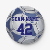 Assiettes En Carton Bal de soccer bleu et blanc Nom et numéro (Devant)