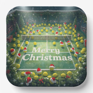 Assiettes En Carton Bal de tennis avec Santa Hat sur le court Noël
