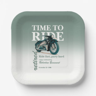 Assiettes En Carton Balade en moto classique verte pour une fête de re