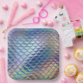 Assiettes En Carton Balances de poissons de sirène bleu vert Holograph (Fête)