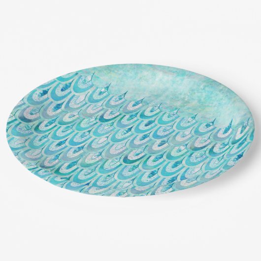 Assiettes En Carton Balances de poissons Turquoise bleu brillant (Angle)