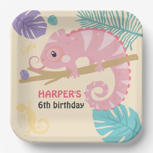 Assiettes En Carton Balances et queues Reptile fille Anniversaire (Recto)