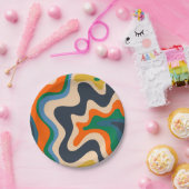 Assiettes En Carton Balayage à liquide rétro Motif Abstrait Bleu orang (Fête)