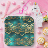 Assiettes En Carton Balayage doré bleu turquoise bleu Turquoise (Fête)