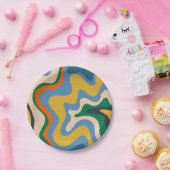 Assiettes En Carton Balayage liquide rétro Motif Abstrait Bleu moutard (Fête)