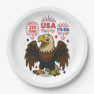 Assiettes En Carton Bald Eagle avec Fireworks - USA 250 ans 1776-2026